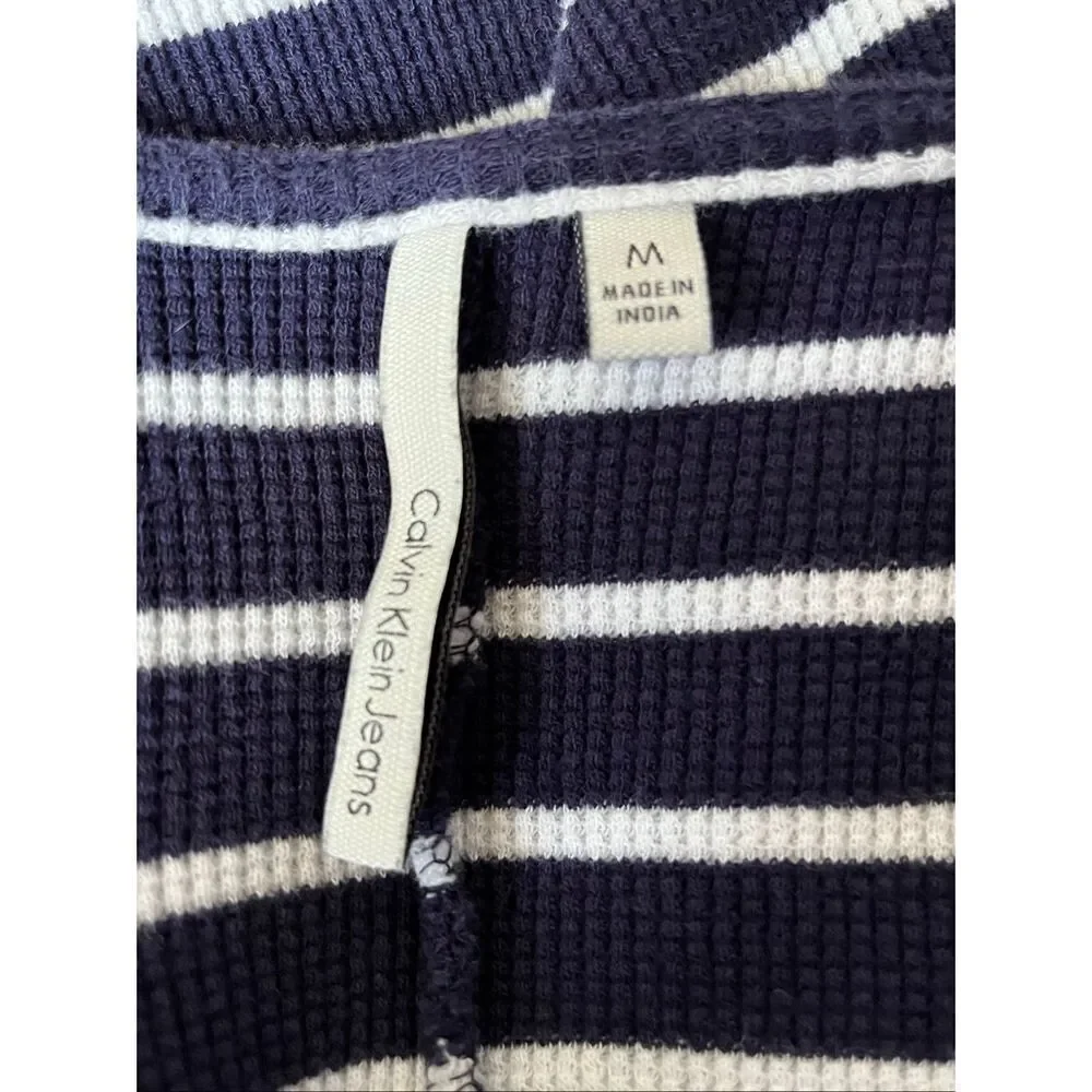 Calvin Klein Jeans Women's Medium Blue White Striped Short Sleeve Top